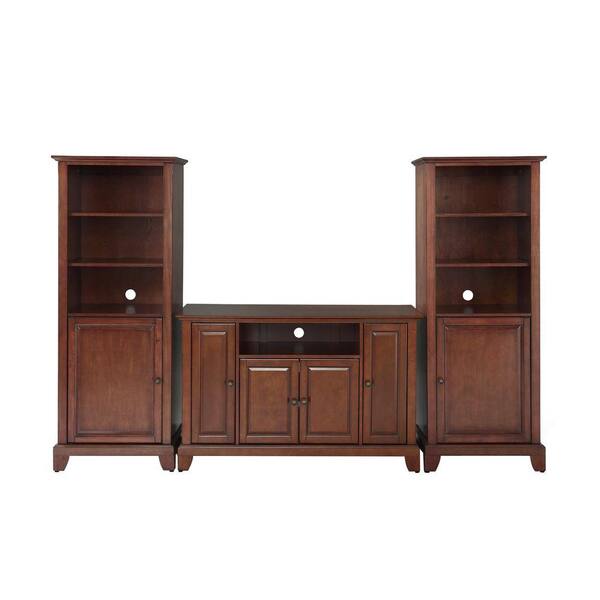 Crosley Newport TV Stand and 2-Audio Piers in Mahogany