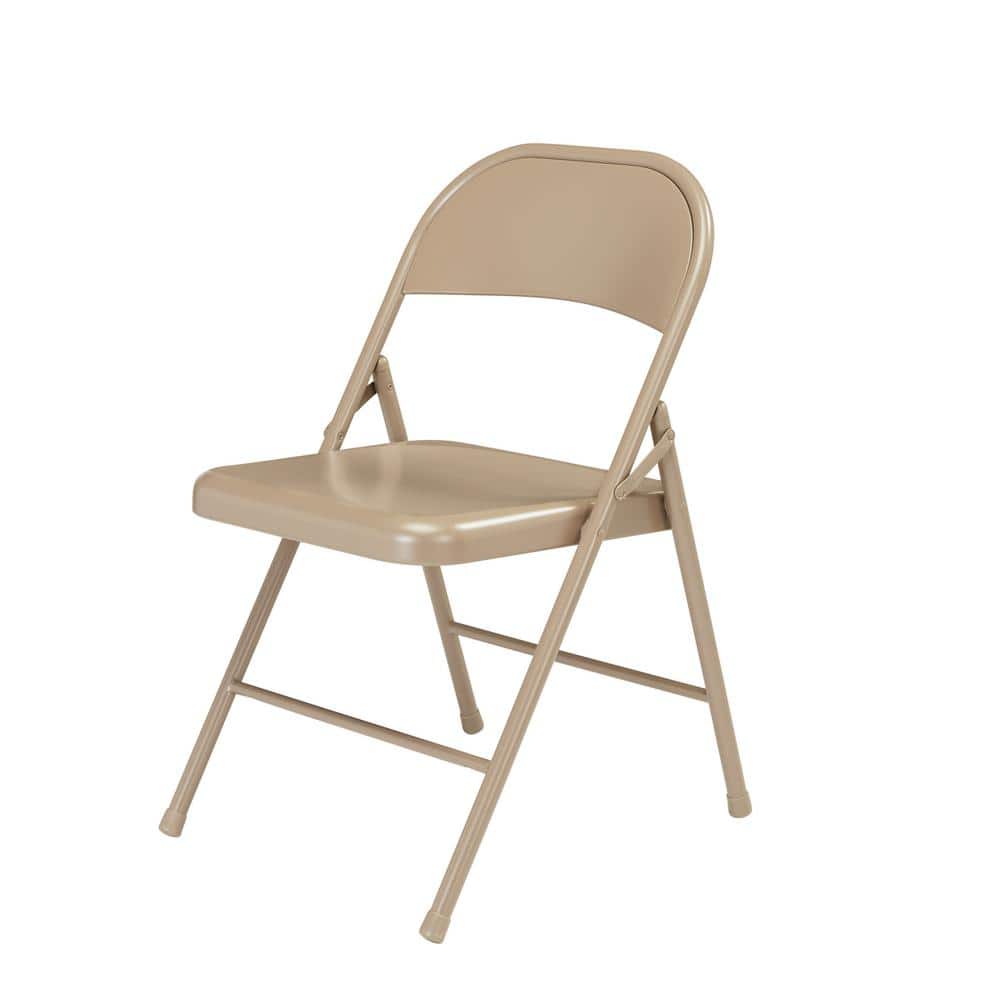 Beige Metal Armless Folding Reception Chair Set of 4
