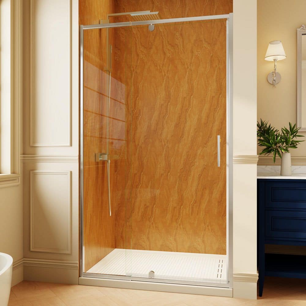 38-42 in. W x 71 in. H Semi-Frameless Pivot Swing Shower Door in Chrome with 1/4 in. (6 mm) Tempered Glass Shower Door price history on PriceWatchPro