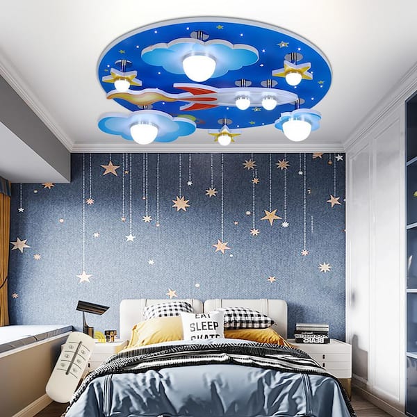 OUKANING 23.6 in. 8-Light Blue Creative Cartoon Universe Flush