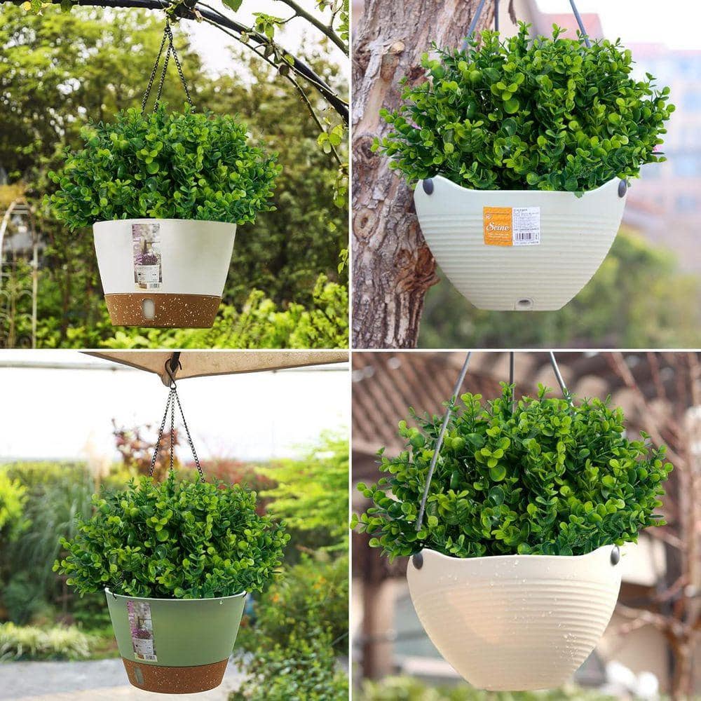 12.99 in Green Outdoor Artificial Plant Boxwood Shrub, 10 Bundles