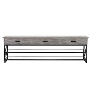 Houston 78 in. Whitewash Grey Engineered Wood TV Stand with 3 Drawer Fits TVs Up to 90 in. with Cable Management