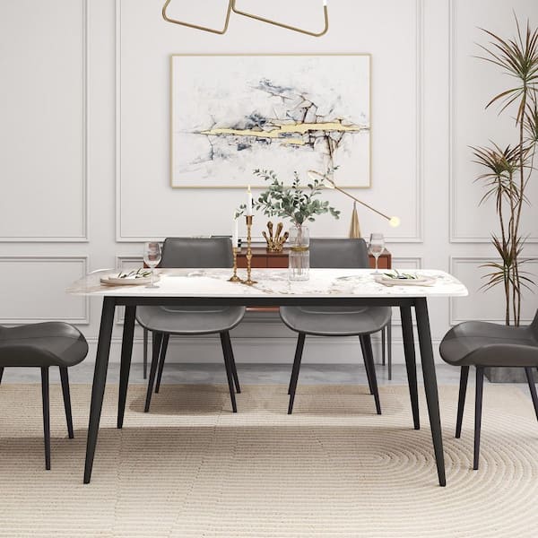 63 in. Pondora Round Edge Sintered Stone with Black Metal 4-Legs Dining Table (Seats 6)