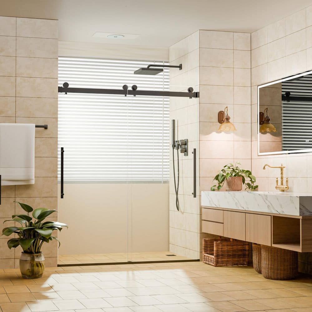 50 in. - 54 in. W x 76 in. H Double Sliding Frameless Shower Door in Matte Black with 8mm Frosted Glass price history on PriceWatchPro
