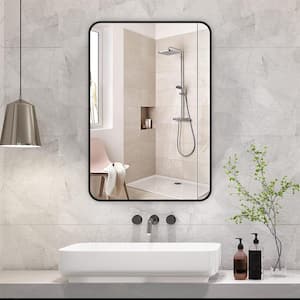 24 in. W x 32 in. H Rectangular Framed Wall Mount Bathroom Vanity Mirror in Black