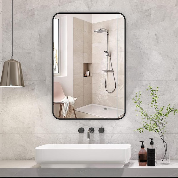 Cesicia 24 in. W x 32 in. H Rectangular Framed Wall Mount Bathroom Vanity Mirror in Black