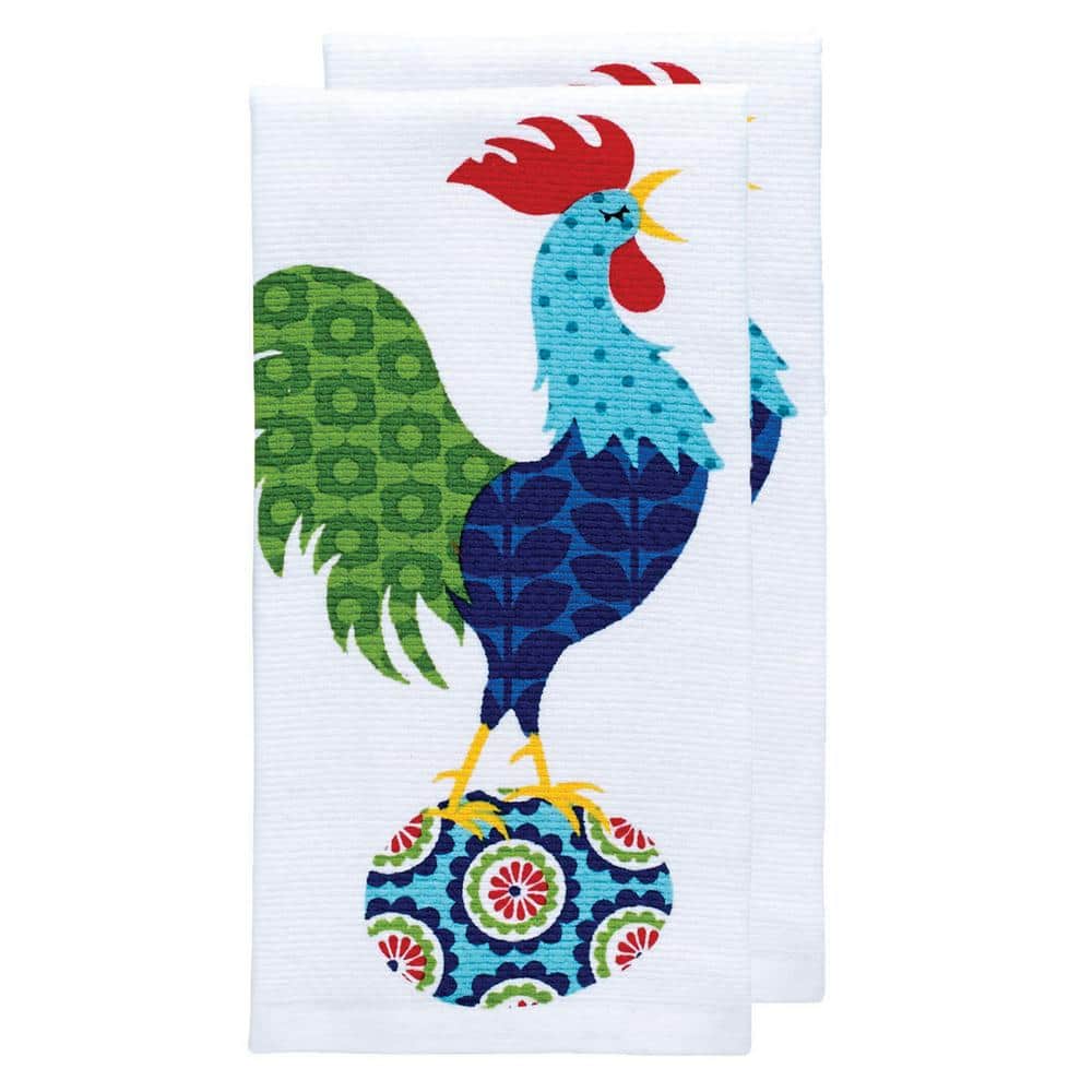 Set of 2 Same Printed Kitchen Towels (15x25) COLORFUL ROOSTER  PATCHWORK,AM,HD
