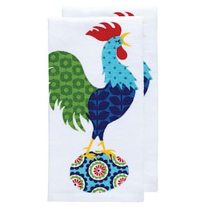 Rooster White Print Dual Cotton Kitchen Towel Set (Set of 2)