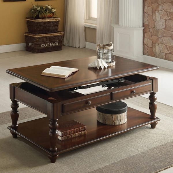 Ismara Vintage 48 in. Walnut Finish Rectangle MDF Storage Coffee Table with Lift Top