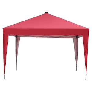 9.8 ft. x 9.8 ft. Outdoor Canopy Tent In Red Thicker Oxford Cloth Adjustable Height with LED Lights