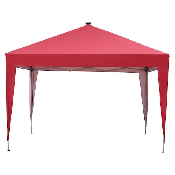 Unbranded 9.8 ft. x 9.8 ft. Outdoor Canopy Tent In Red Thicker Oxford Cloth Adjustable Height with LED Lights