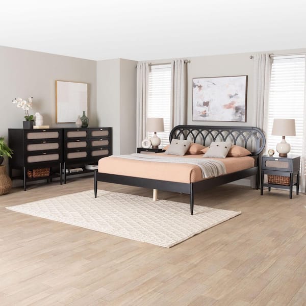Florica 5-Piece Black Wood Queen Bedroom Set