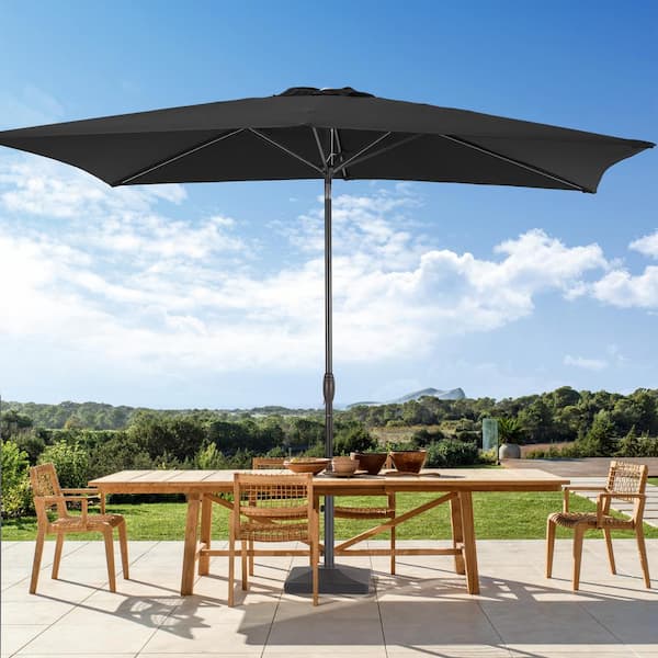 6 ft. x 9 ft. Rectangular Steel Patio Market Umbrella with Push Button Tilt in Black