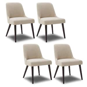 Leo Beige Solid Wood Dining Chairs with Fabric for Kitchen and Dining Room (Set of 4)