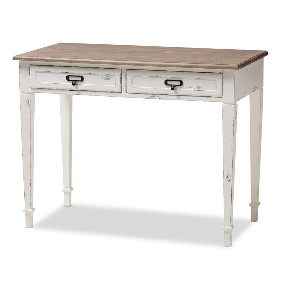 Dauphine White and Light Brown Wood Writing Desk
