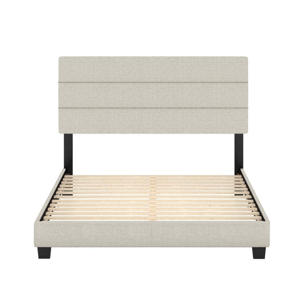 Sicily Full Upholstered Linen Platform Bed with Tufted Headboard