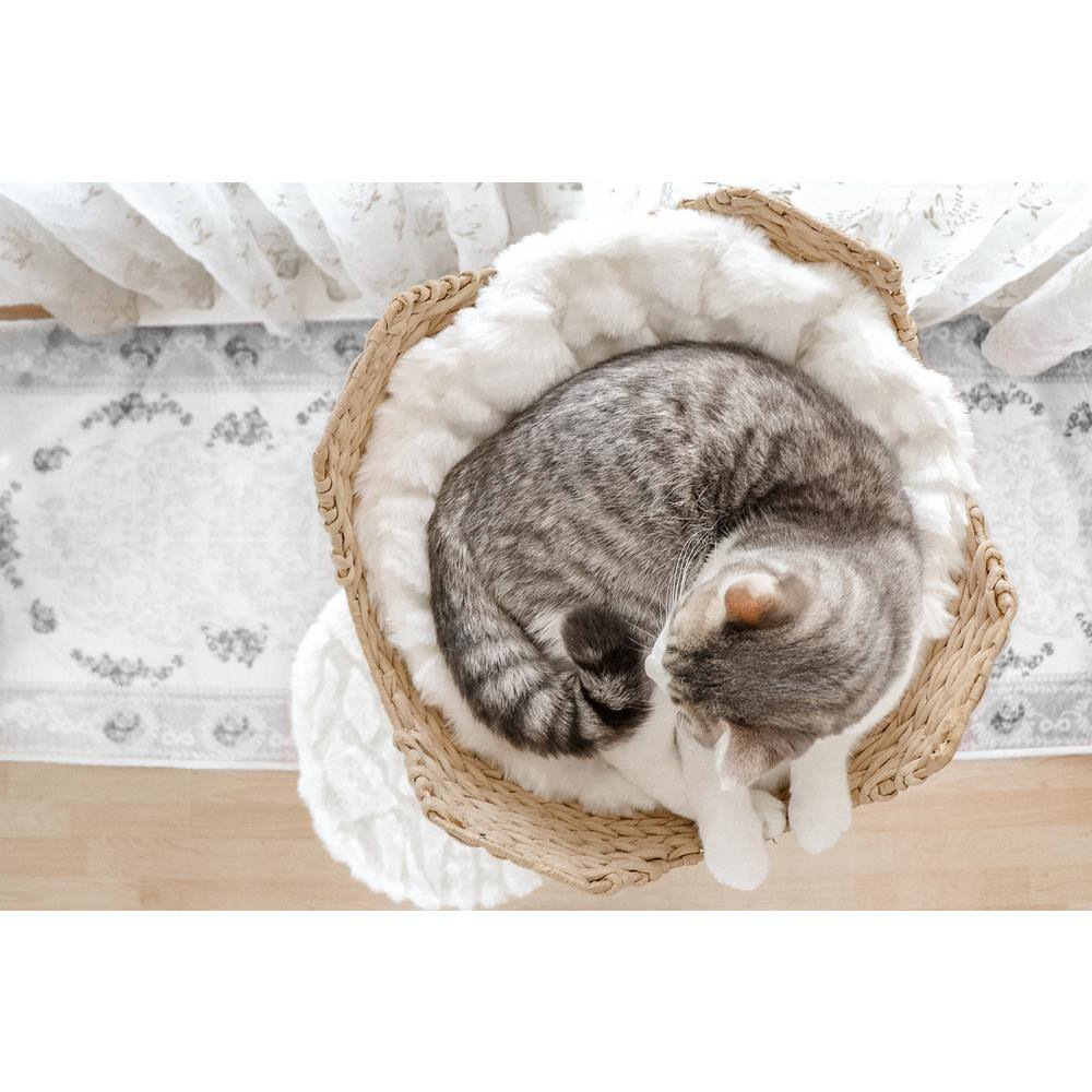 Alpine White Wooden Cat Tree with Wicker Basket