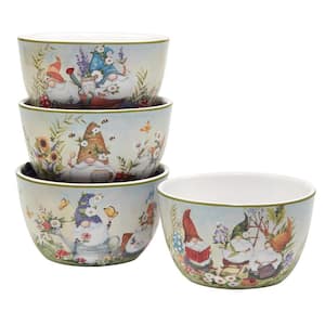 Garden Gnomes 23 fl.oz Assorted Colors Earthenware Dessert Bowl Set of 4