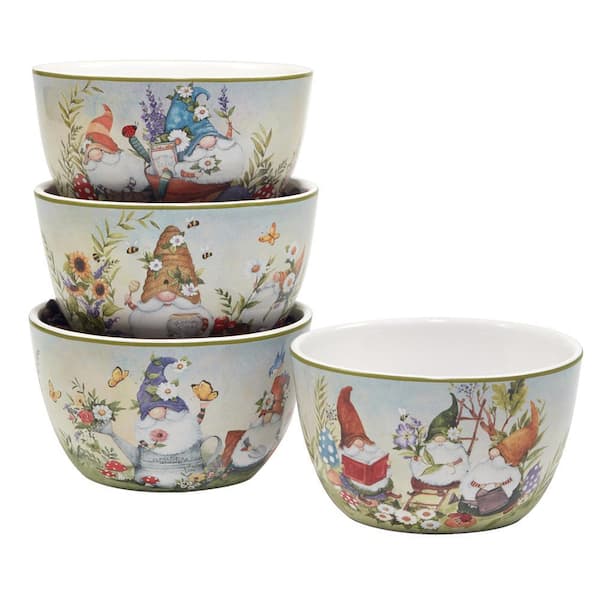 Certified International Garden Gnomes 23 fl.oz Assorted Colors Earthenware Dessert Bowl Set of 4