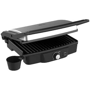 4 Slice Panini Press Electric Grill Stainless Steel Sandwich Maker with Non-Stick Double Plates Locking Lids & Drip Tray