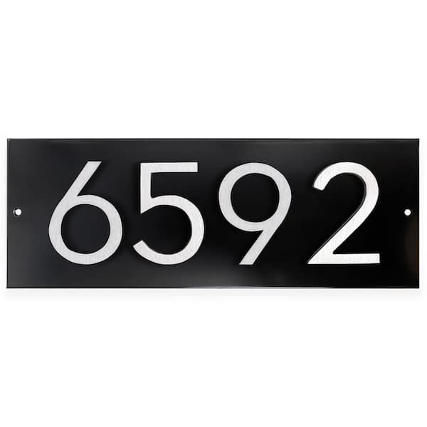 Horizontal Floating Modern Address Plaque (4 in. Numbers-4 Characters)-Black/Brushed Aluminum
