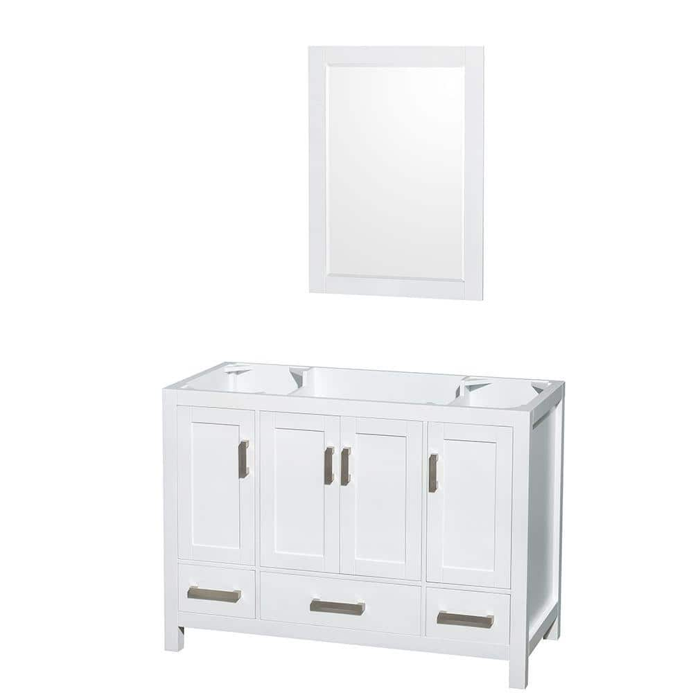 Sheffield 47 in. W x 21.5 in. D x 34.25 in. H Single Bath Vanity Cabinet without Top in White with 24"" Mirror -  Wyndham Collection, 700253903775