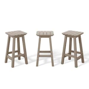 Laguna 24 in. Set of 3 HDPE Plastic All Weather Square Seat Backless Counter Height Outdoor Bar Stool in Weathered Wood