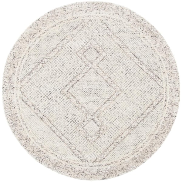 SAFAVIEH Abstract Ivory/Gray 4 ft. x 4 ft. Geometric Border Round Area Rug