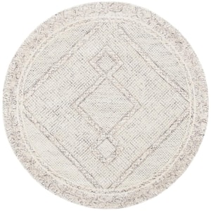 Abstract Ivory/Gray 8 ft. x 8 ft. Geometric Border Round Area Rug