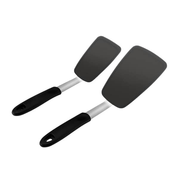 Black Silicone Spatula Turner Set Flexible Nonstick Kitchen Cooking Tool 600F Heat Resistant 2 Piece