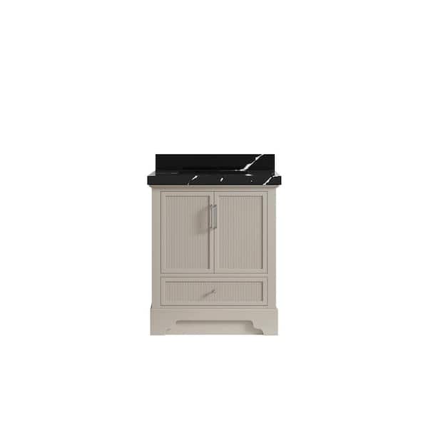 Willow Collections Alys 30 in. W x 22 in. D x 36 in. H Single Sink Bath Vanity Center in Fine Grain with 2 in. Calacatta Black Qt. Top