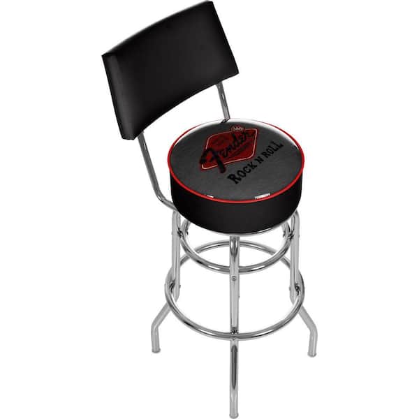 Trademark Fender Rock n Roll Black Padded Swivel Bar Stool with Back