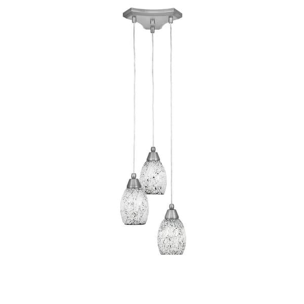 Unbranded Condor 3 Light Brushed Nickel, Cluster Pendant Light with 5 in. Black Fusion Glass Shades, No bulbs included