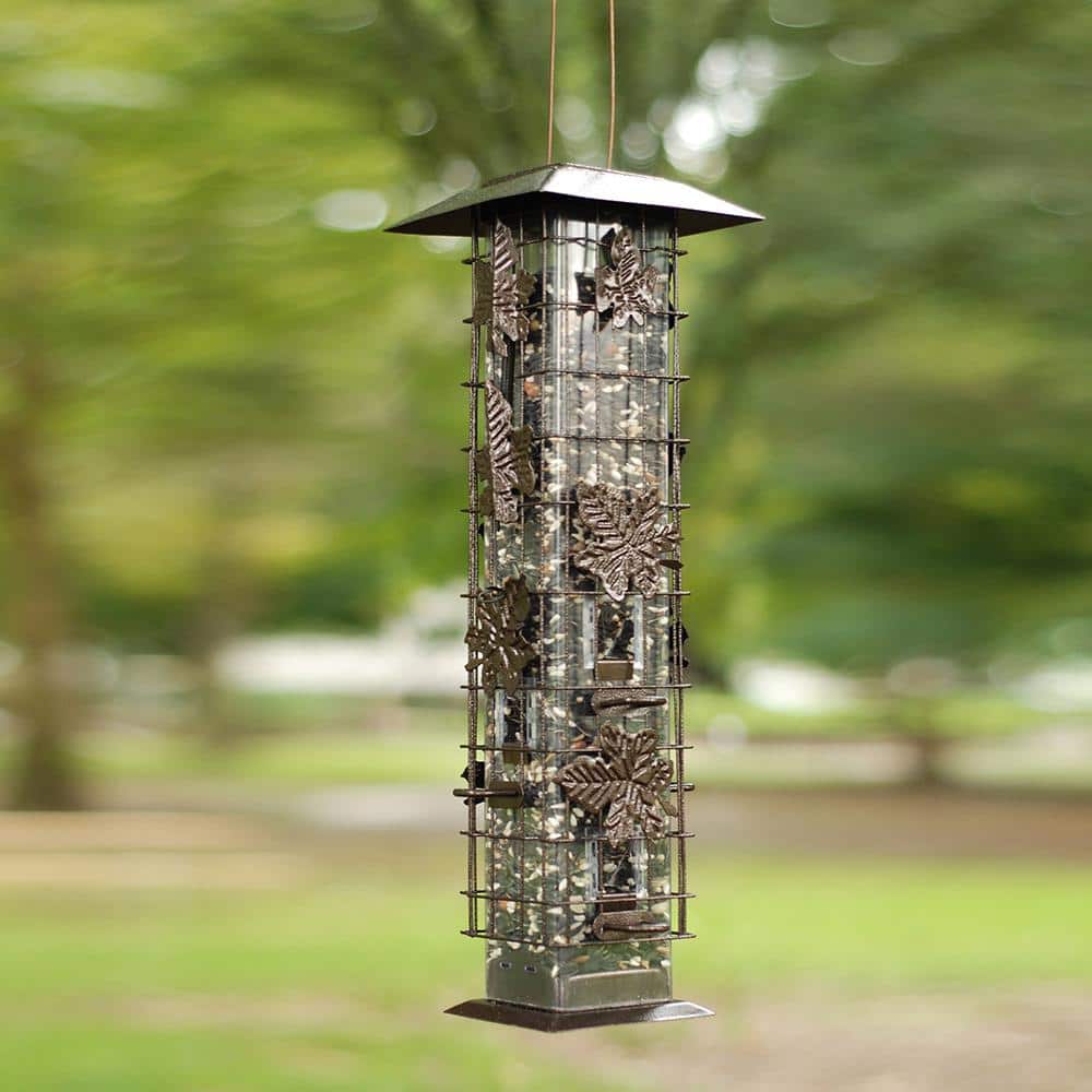 Brown Metal Hanging Squirrel Resistant Tube Bird Feeder