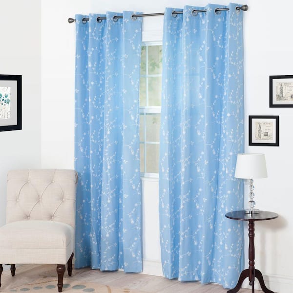 Lavish Home Semi-Opaque Inas Light Blue Polyester Grommet Curtain - 54 in. W x 108 in. L