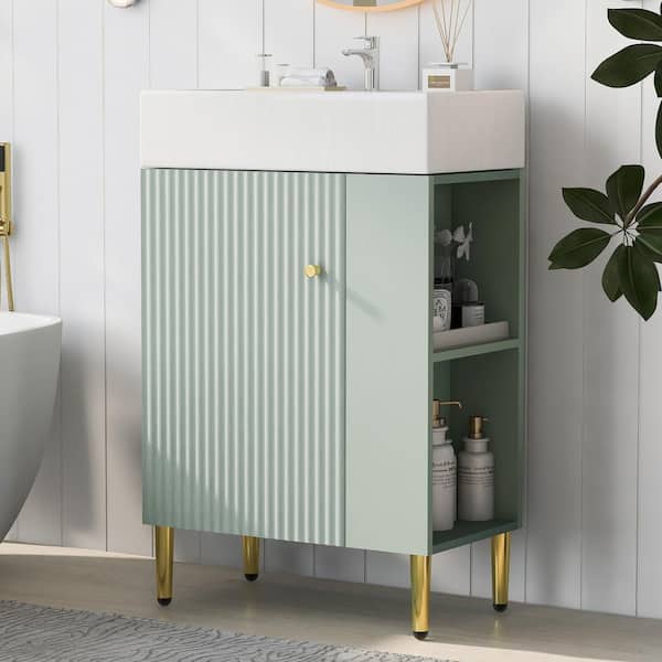22 in. W x 12 in. D x 34 in. H Single Sink Freestanding Bath Vanity in Green with White Ceramic Top