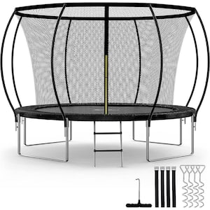 12 ft. Simple Deluxe Recreational Trampoline with Enclosure Net, Black