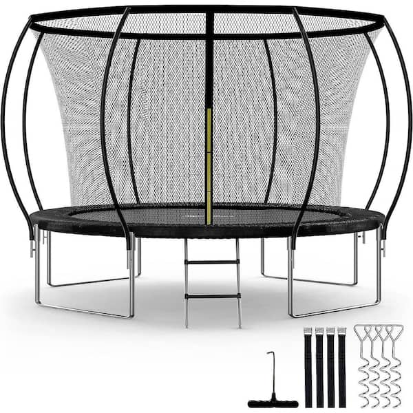 Huluwat 12 ft. Simple Deluxe Recreational Trampoline with Enclosure Net, Black