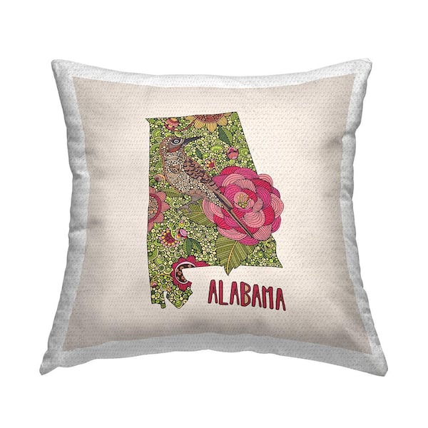 Stupell Industries Alabama Camellia Flower Bird Multi-Color Square Outdoor Throw Pillow