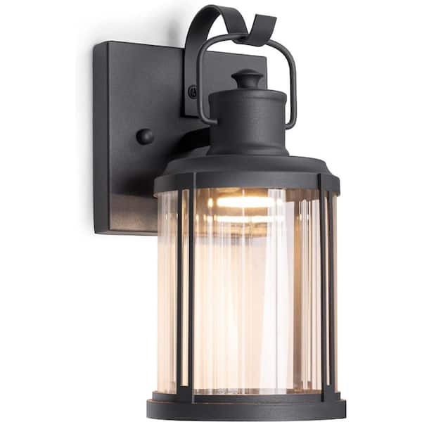 Unbranded Matte Black Outdoor Sconce Lantern Anti-Rust Exterior House Lighting Wall Light Fixture Lamp w/ & Clear Glass Shade