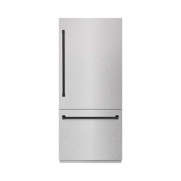 Autograph 36 in. Built-In Refrigerator with Water Dispenser and Ice Maker in Satin Steel & Matte Black Accents