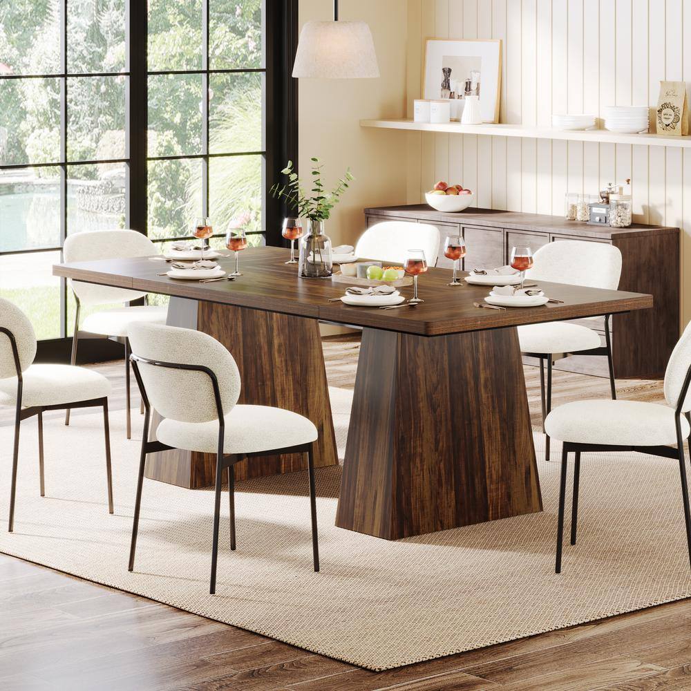 Brown Engineered Wood 63 in. Pedestal Dining Table (Seats 4), Wood Dinner Table for Kitchen and Dining Room