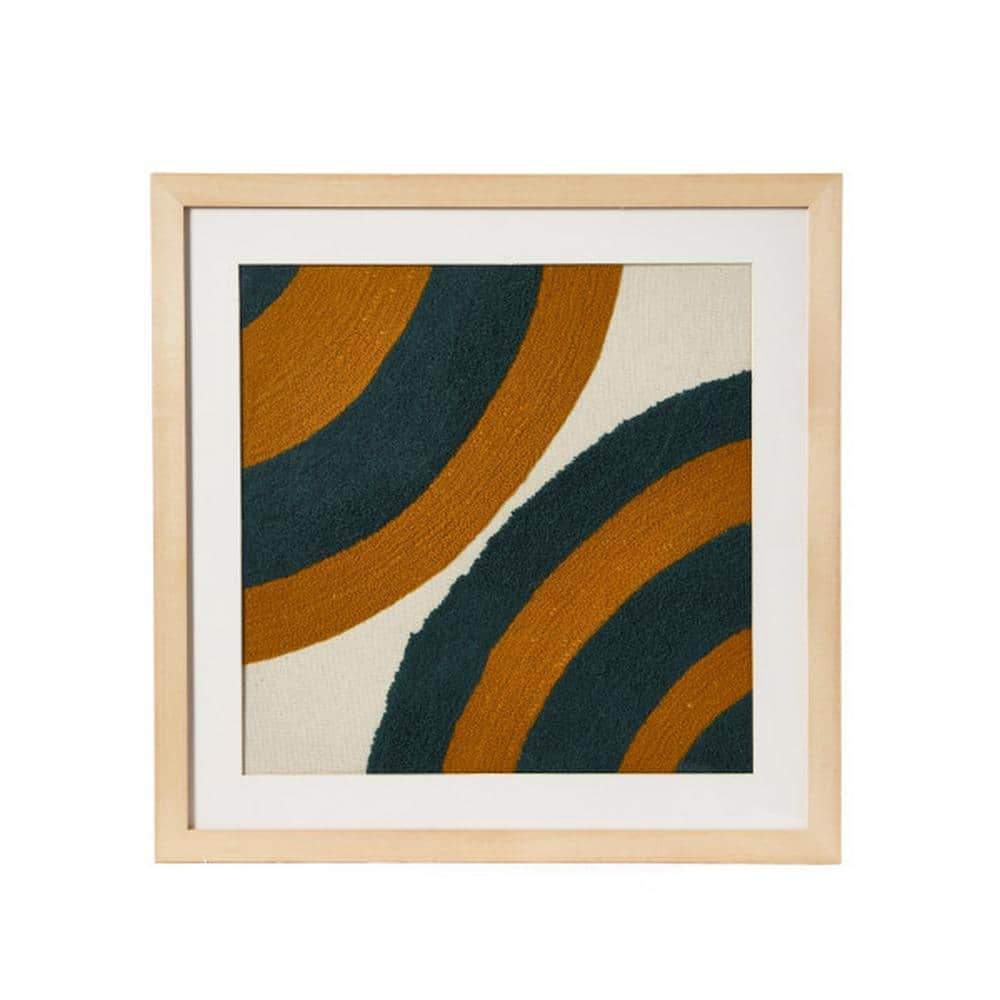 Creative Co-Op 18  Square Abstract Embroidery in Wood Frame