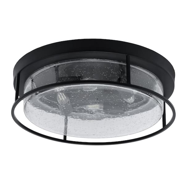 Ashland 18 in. 4 Light Matte Black Flush Mount with Clear Bubble Glass Shade No Bulbs Included