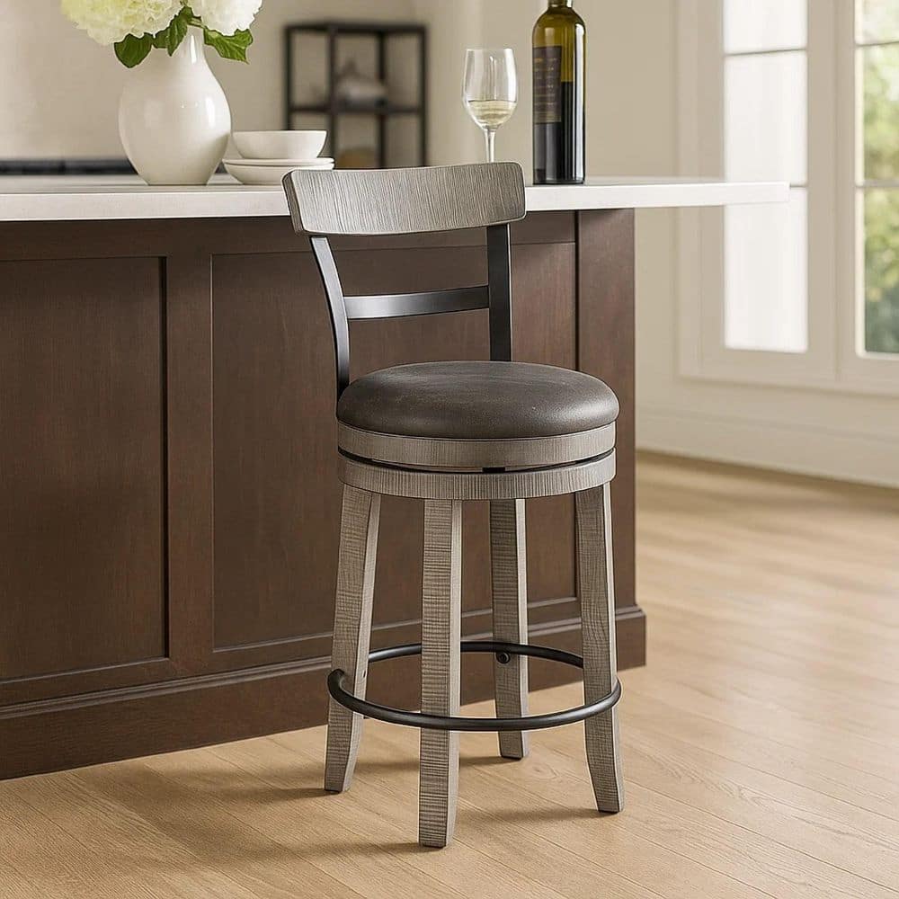 Zeka Swivel Gray and Black Wood Frame Counter Stool Zeka Swivel with Cushion (Set-2) price history on PriceWatchPro
