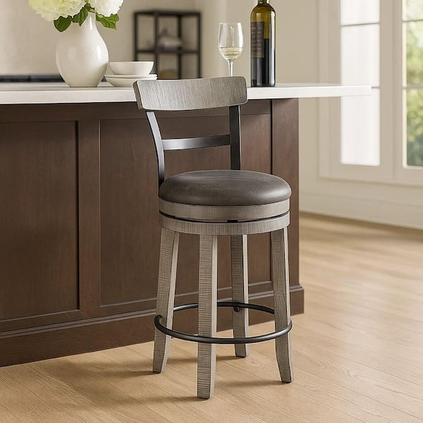 Zeka Swivel Gray and Black Wood Frame Counter Stool Zeka Swivel with Cushion (Set-2)