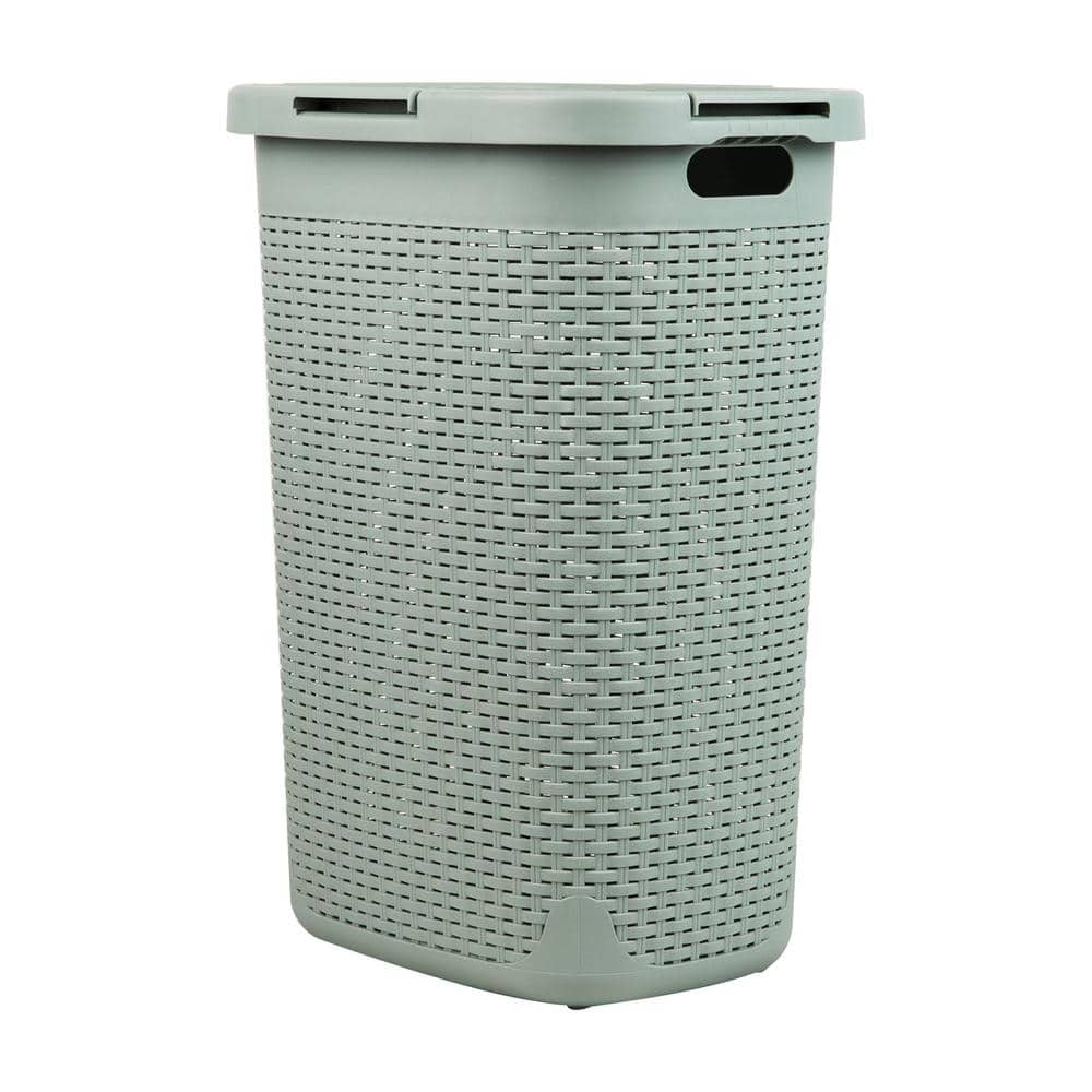 Mint Green Wicker Design Rectangular Portable Laundry Hamper with Lid