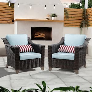 Wicker Outdoor Patio Lounge Chairs with Baby Blue Cushions (2-Pack)