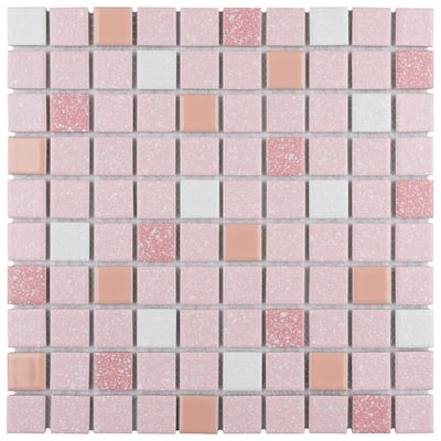 Merola Tile Crystalline Straight Edge, Pink Ceramic Floor Tile
