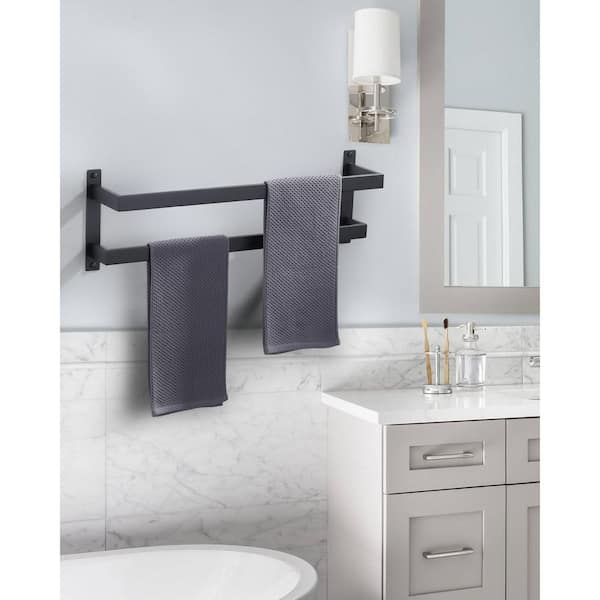 24 in. Wall Mounted Double Towel Bar in Matte Black